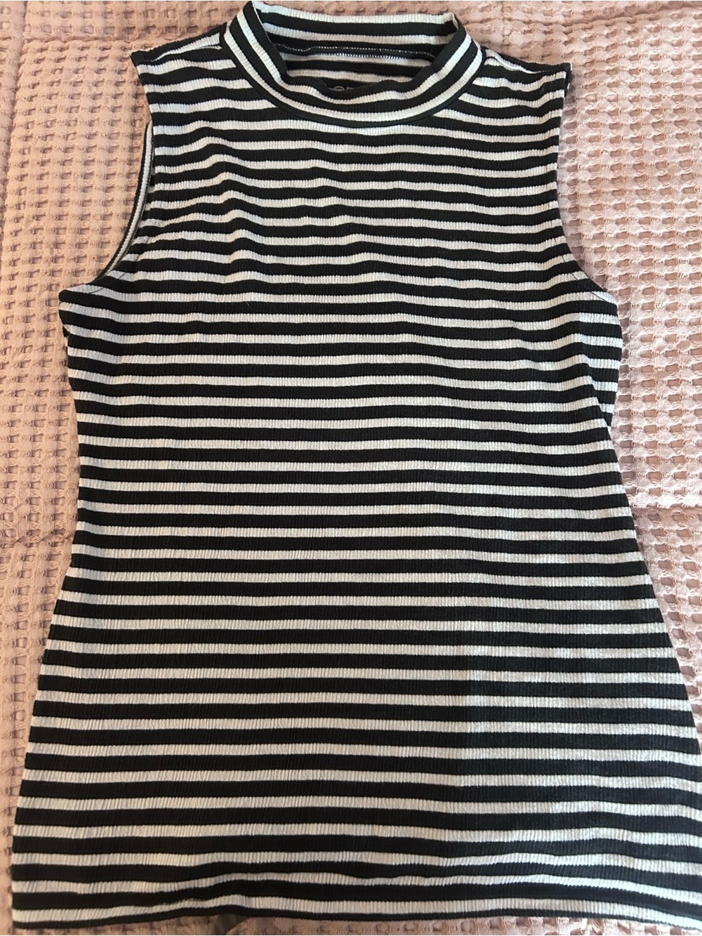 LOFT Black & White Striped Sleeveless Mock Neck Tank